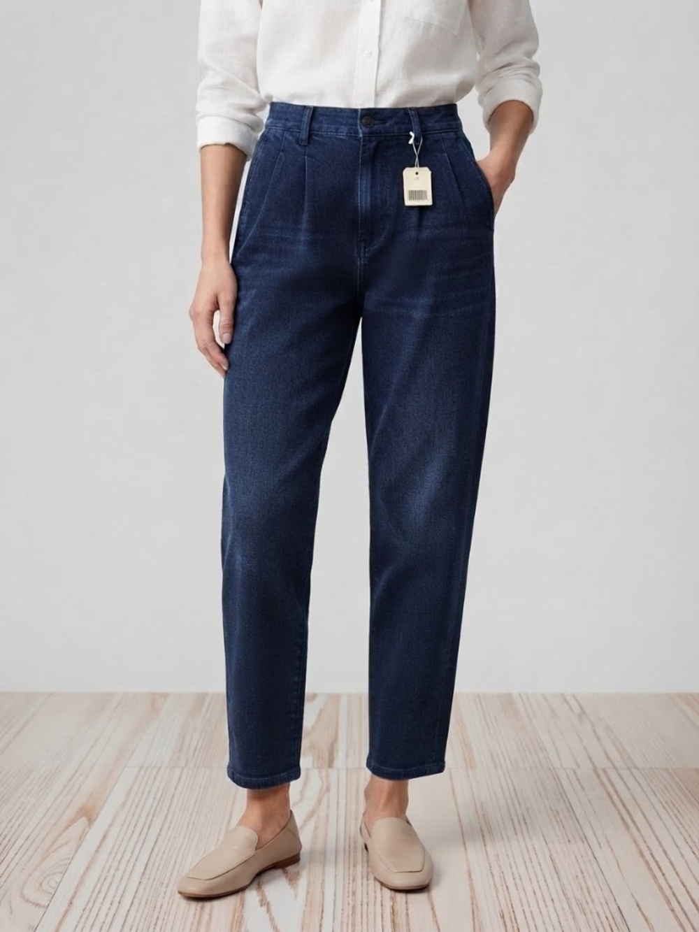 NWT Eileen Fisher Pleated Denim Pants Size 6 (Dark Blue Organic Cotton)